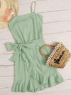 MOD Cut Out Tie Back Ruffle Trim Wrap Hem Slip Dress