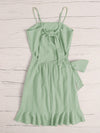 MOD Cut Out Tie Back Ruffle Trim Wrap Hem Slip Dress