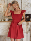 Swiss Dot Ruffle Trim Low Back Dress