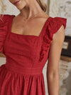 Swiss Dot Ruffle Trim Low Back Dress