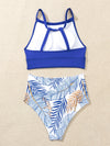 Leaf Pattern High Waisted Bikini Swimsuit