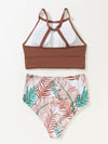 Leaf Pattern High Waisted Bikini Swimsuit