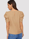 EMERY ROSE Pleated Puff Sleeve Keyhole Back Top