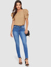 EMERY ROSE Pleated Puff Sleeve Keyhole Back Top