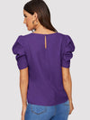 EMERY ROSE Pleated Puff Sleeve Keyhole Back Top