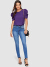 EMERY ROSE Pleated Puff Sleeve Keyhole Back Top