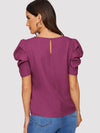 EMERY ROSE Pleated Puff Sleeve Keyhole Back Top