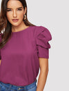 EMERY ROSE Pleated Puff Sleeve Keyhole Back Top