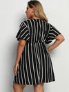 Plus Striped Surplice Neck A line Dress