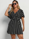 Plus Striped Surplice Neck A line Dress