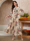 Floral Print Self Tie Pleated Hem Dress