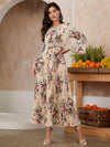 Floral Print Self Tie Pleated Hem Dress
