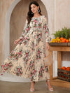 Floral Print Self Tie Pleated Hem Dress