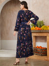 Floral Print Self Tie Pleated Hem Dress