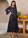 Floral Print Self Tie Pleated Hem Dress