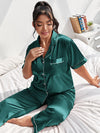 Plus Contrast Binding Satin Pajama Set