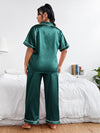 Plus Contrast Binding Satin Pajama Set