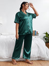 Plus Contrast Binding Satin Pajama Set