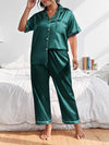 Plus Contrast Binding Satin Pajama Set