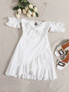 Off Shoulder Tie Front Wrap Hem Dress