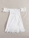 Off Shoulder Tie Front Wrap Hem Dress