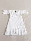Off Shoulder Tie Front Wrap Hem Dress