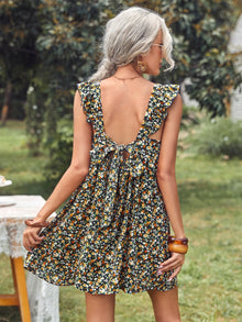  Ruffle Trim Tie Back Ditsy Floral Dress