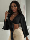 Tie Front Flounce Sleeve Crop Top