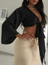 Tie Front Flounce Sleeve Crop Top