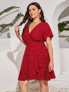 Plus Polka Dot Butterfly Sleeve Knot Side Wrap Dress