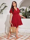 Plus Polka Dot Butterfly Sleeve Knot Side Wrap Dress