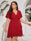 Plus Polka Dot Butterfly Sleeve Knot Side Wrap Dress