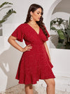 Plus Polka Dot Butterfly Sleeve Knot Side Wrap Dress