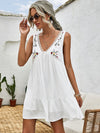 Lace Trim Embroidered Smock Dress