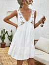 Lace Trim Embroidered Smock Dress