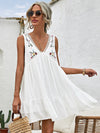 Lace Trim Embroidered Smock Dress