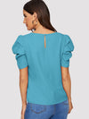 EMERY ROSE Pleated Puff Sleeve Keyhole Back Top