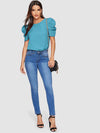 EMERY ROSE Pleated Puff Sleeve Keyhole Back Top
