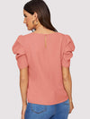 EMERY ROSE Pleated Puff Sleeve Keyhole Back Top