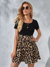 Leopard Paneled Self Belted Dress