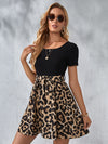 Leopard Paneled Self Belted Dress