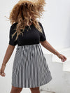 Plus Striped Spliced A line Dress