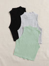 3 Pack Mock Neck Rib knit Tank Top