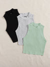 3 Pack Mock Neck Rib knit Tank Top