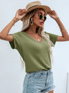 Waffle Knit V Neck Solid Tee