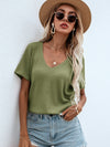Waffle Knit V Neck Solid Tee