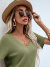Waffle Knit V Neck Solid Tee