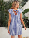 Tie Back Ruffle Armhole Striped Dress