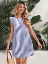 Tie Back Ruffle Armhole Striped Dress