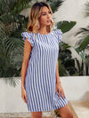 Tie Back Ruffle Armhole Striped Dress